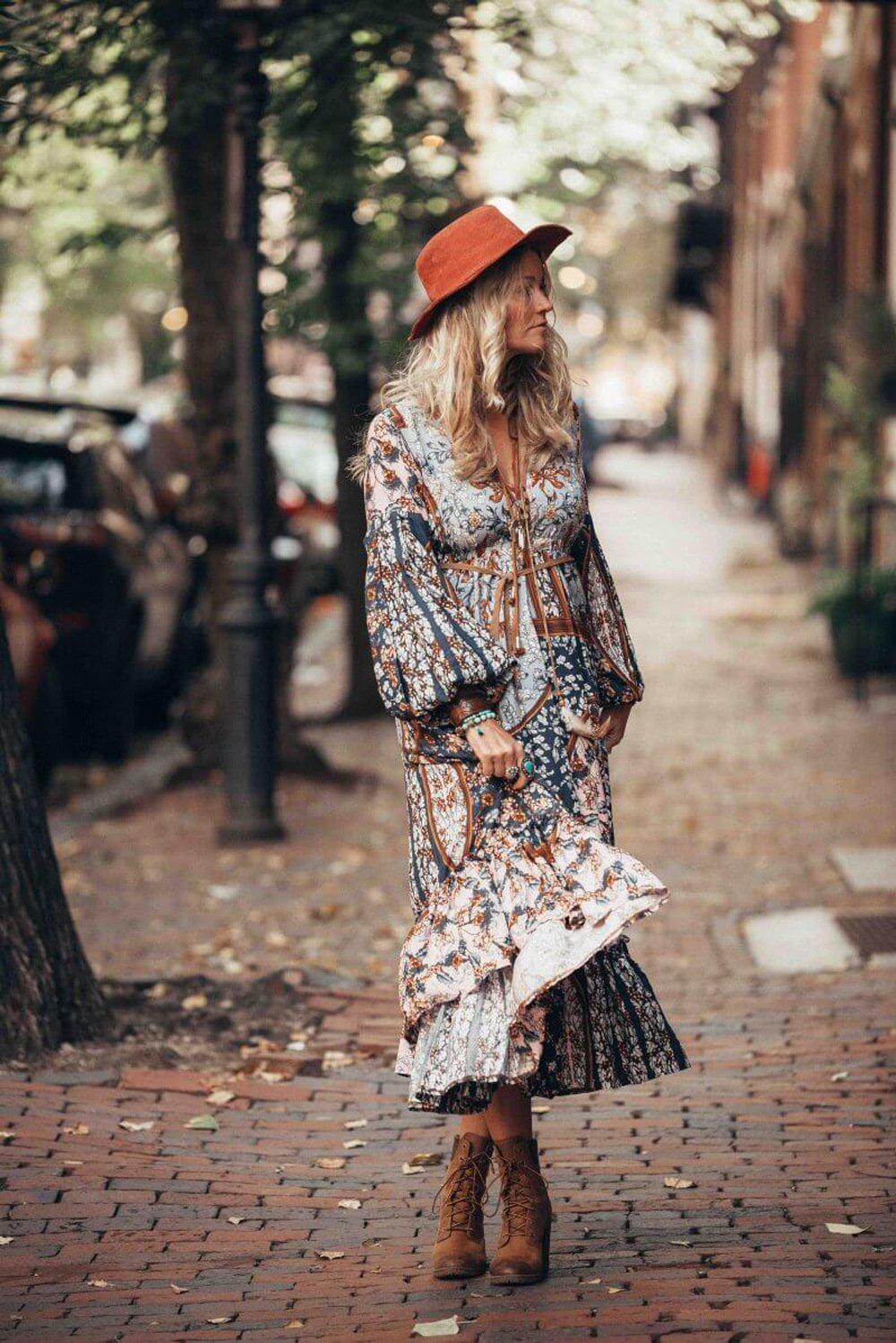 Autumnish Long Sleeve Irregular Retro Dress-ChicBohoStyle