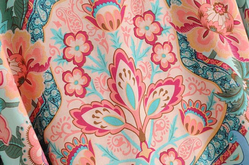 Boho Vintage Floral Print Short Kimono Blouse-ChicBohoStyle