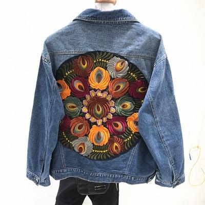 Colorful Floral Embroidered Denim Jacket-ChicBohoStyle