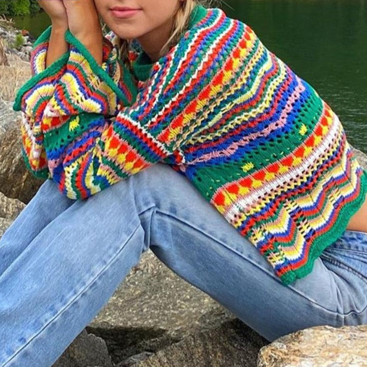 Tree Hugger Knitted Crochet Sweater – Chic Boho Style