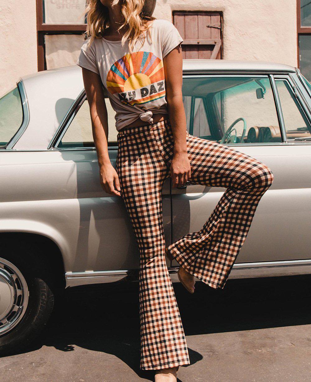 High Waisted Vintage Plaid Bell Bell Bottom Pants Outfit Flare