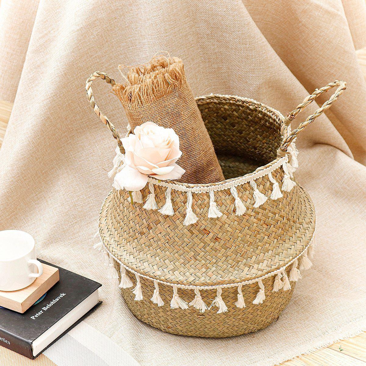 Wicker Basket With Tassels-ChicBohoStyle