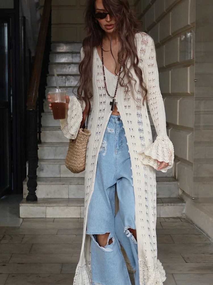 Boho Chic Long Cardigan with Buttons