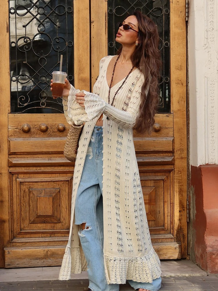 Boho Chic Long Cardigan with Buttons