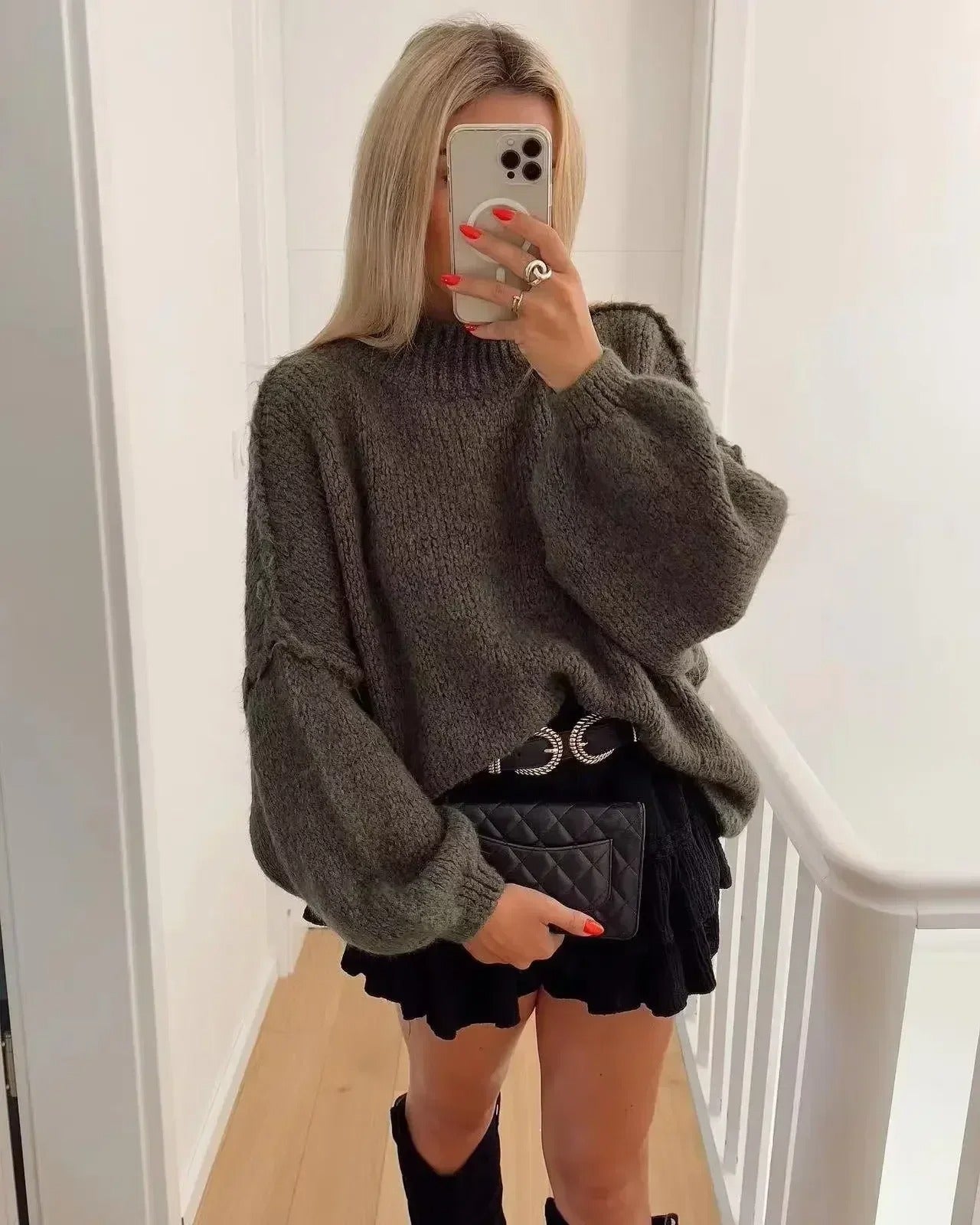 Lantern Sleeve Loose Knitted Sweater