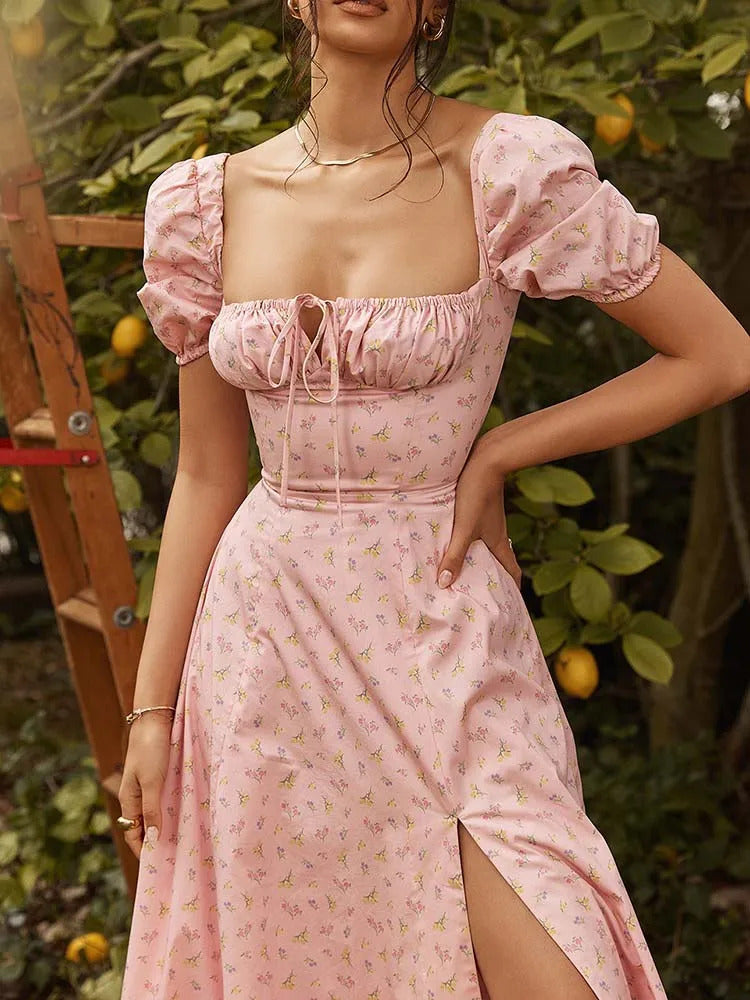 Pink Soft Girl Off Shoulder Midi Dress