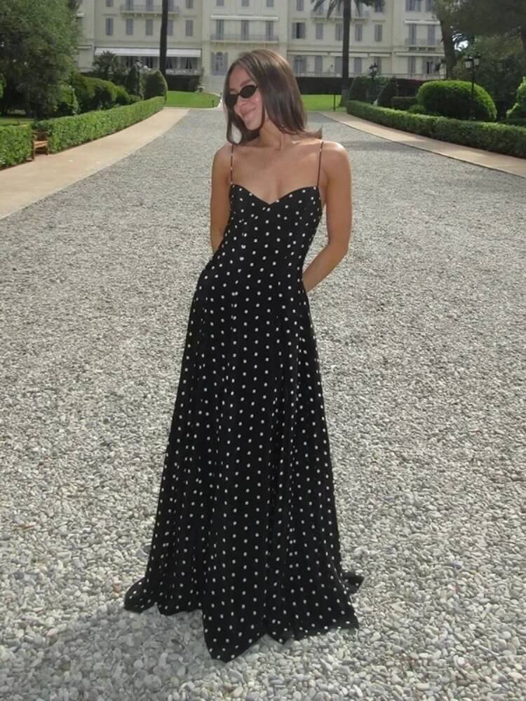 Polka Dots Black Maxi Dress