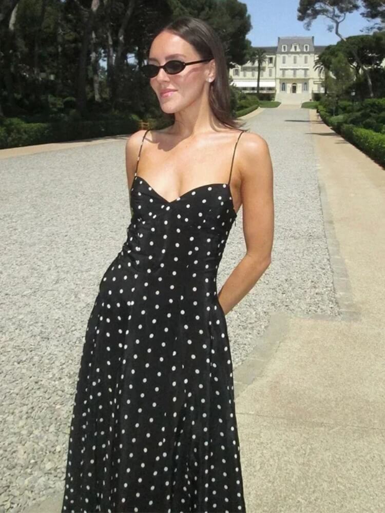 Polka Dots Black Maxi Dress