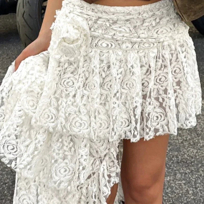 Vintage Lace Asymmetrical Mini Skirt