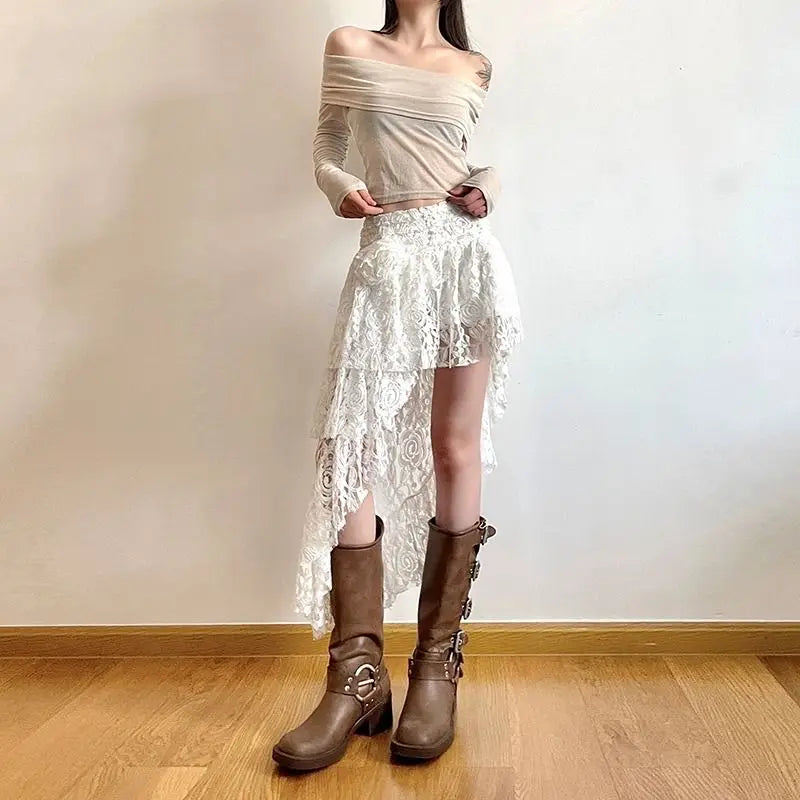 Vintage Lace Asymmetrical Mini Skirt