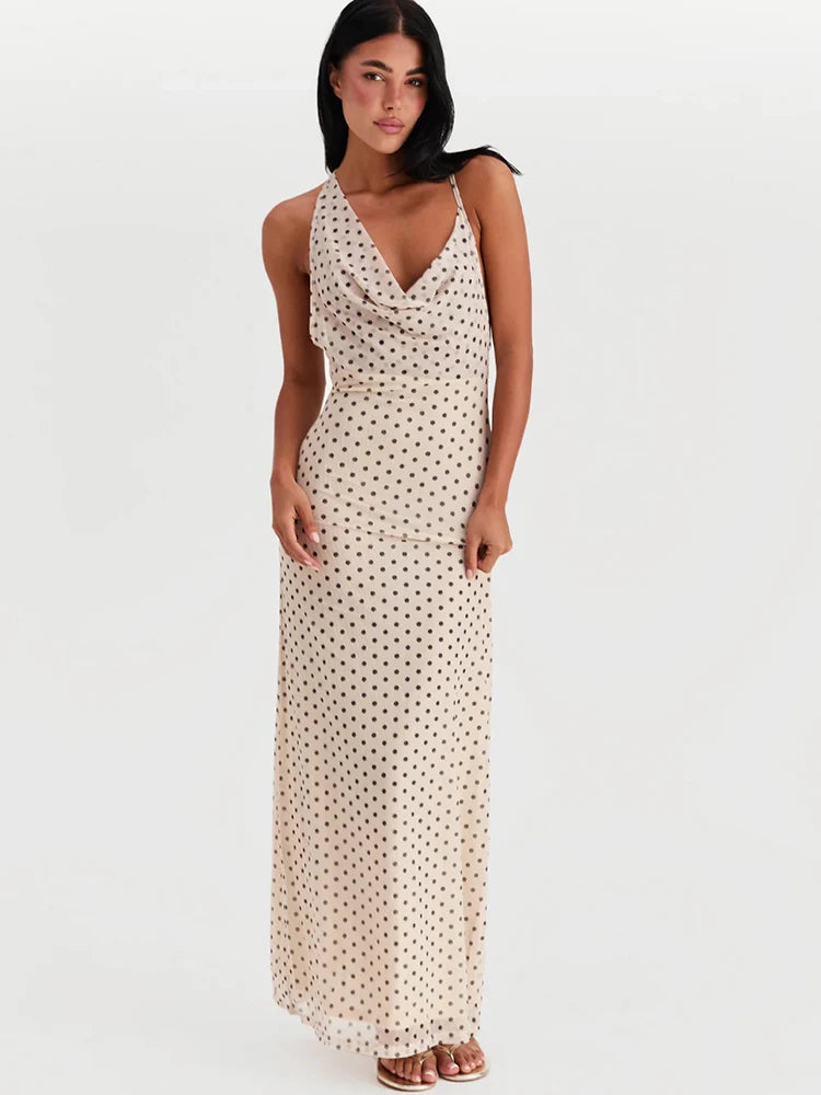 Polka Dot Backless Maxi Dress