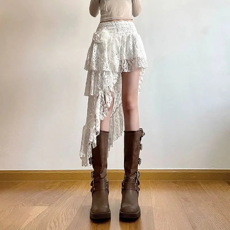 Vintage Lace Asymmetrical Mini Skirt