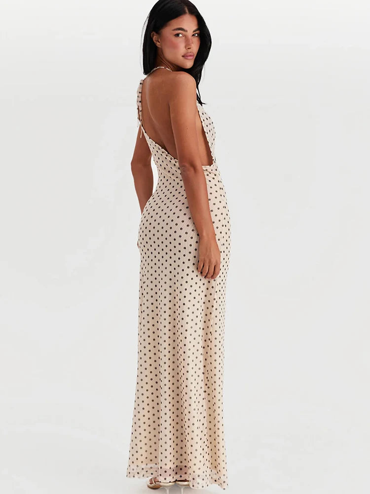 Polka Dot Backless Maxi Dress