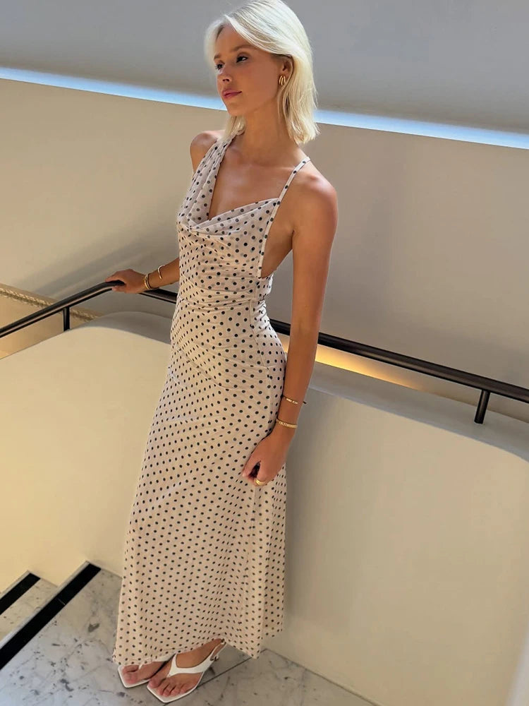 Polka Dot Backless Maxi Dress