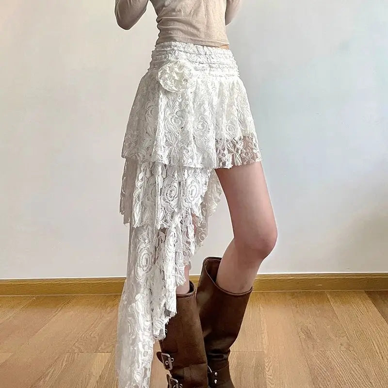 Vintage Lace Asymmetrical Mini Skirt