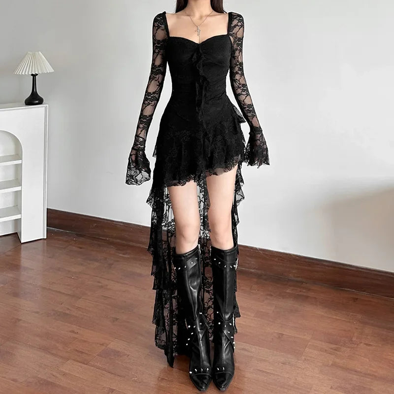 Fairycore Lace Black Mini Dress