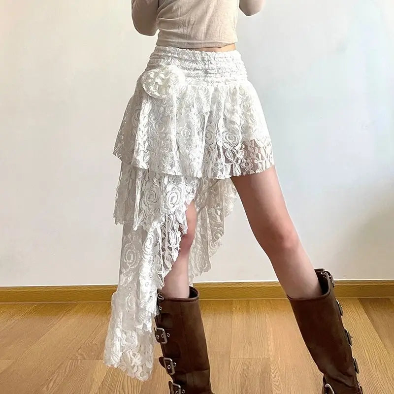 Vintage Lace Asymmetrical Mini Skirt