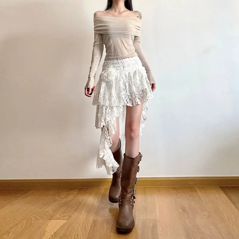 Vintage Lace Asymmetrical Mini Skirt