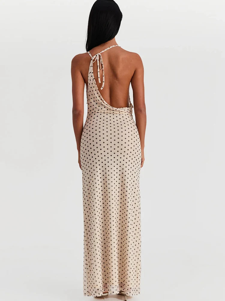 Polka Dot Backless Maxi Dress