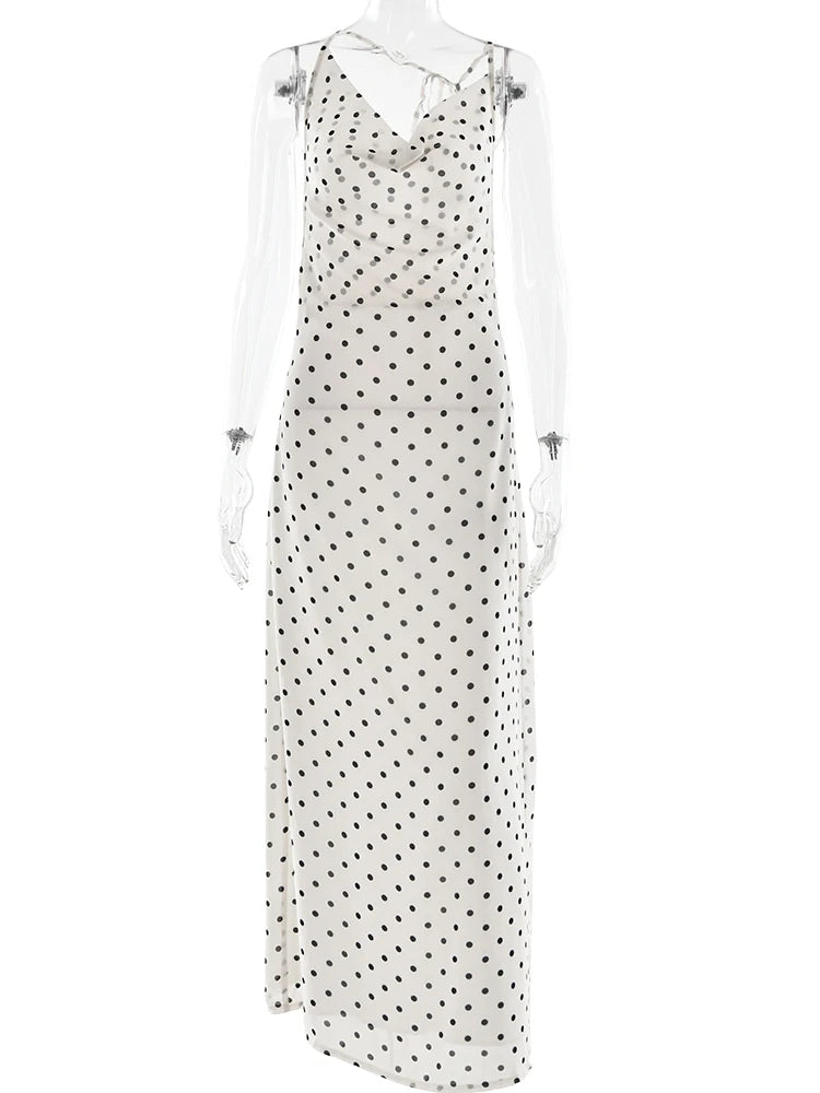 Polka Dot Backless Maxi Dress