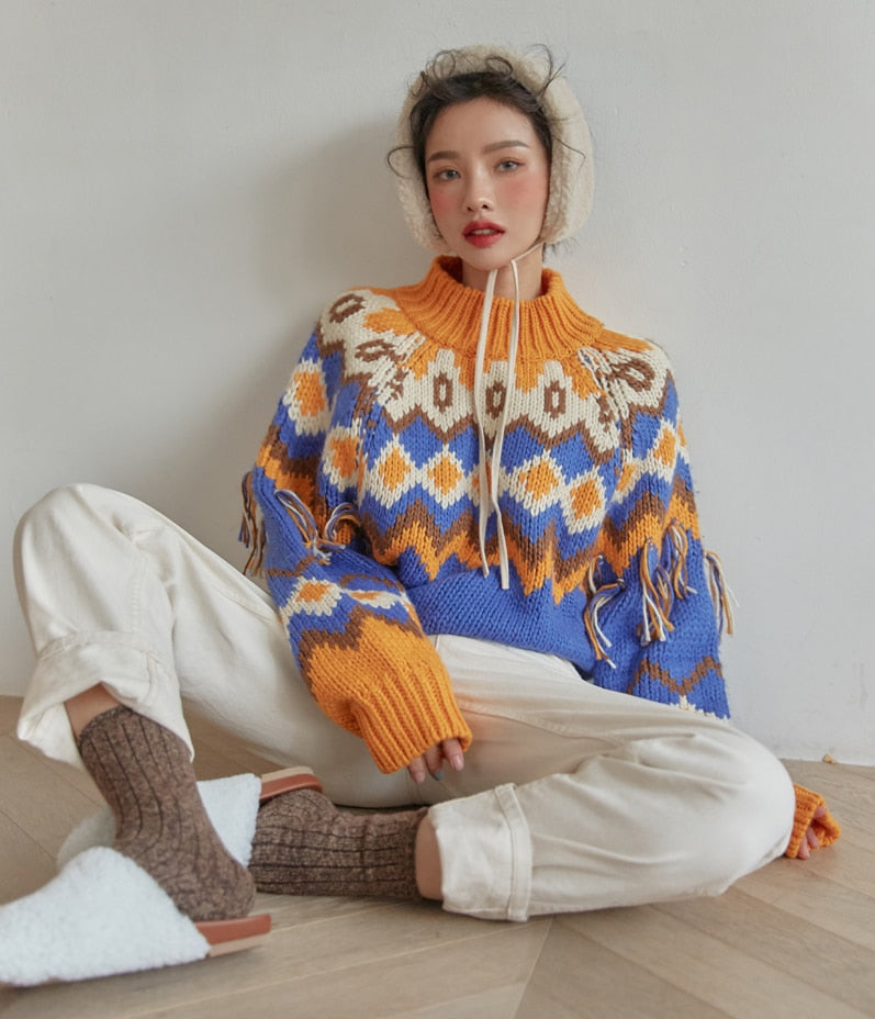 90s Retro Geometric Knit Sweater