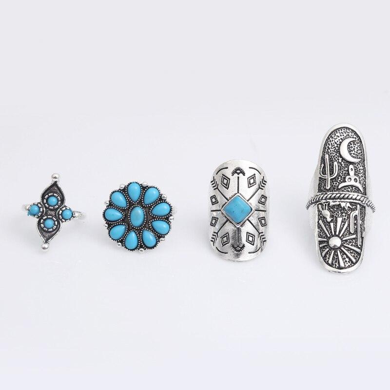 Antique Silver Arrow Moon Pattern Sunflower Rings Set 9pcs-ChicBohoStyle