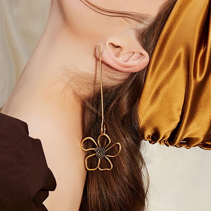 Asymmetric Flower Stunning Bronze Super Long Earrings-ChicBohoStyle