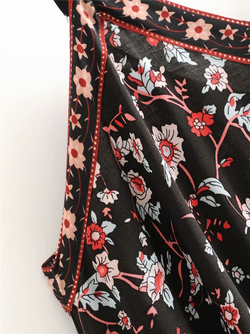 Black Floral Print Strapless Bohemian Dress-ChicBohoStyle