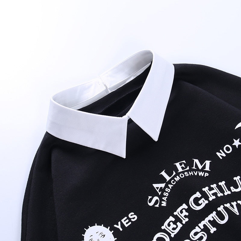 Black Salem Shirt Collar Sweatshirt