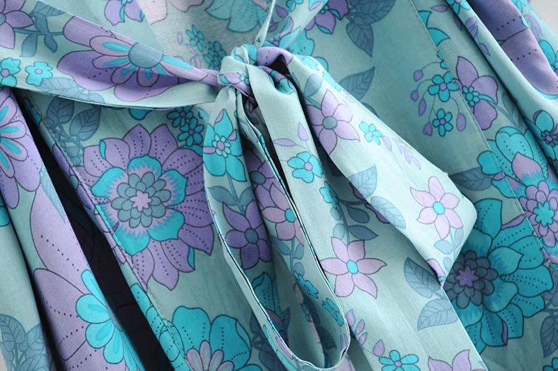 Blue Purple Flowers Ocean Kimono Cover Up-ChicBohoStyle