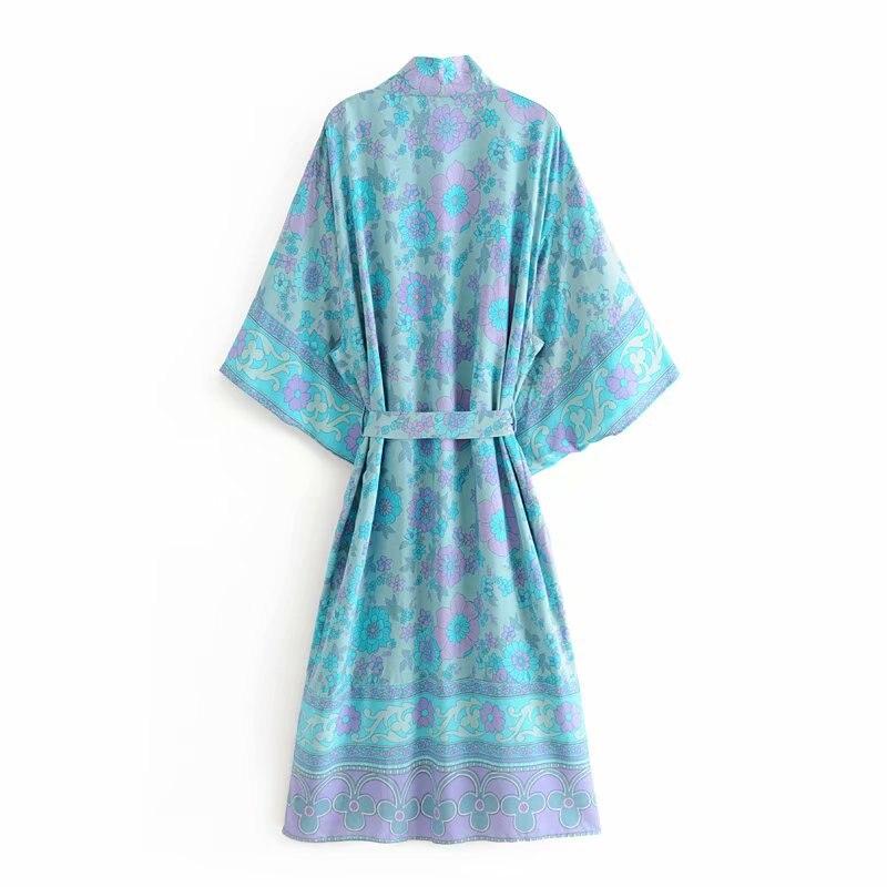 Blue Purple Flowers Ocean Kimono Cover Up - ChicBohoStyle – Chic Boho Style