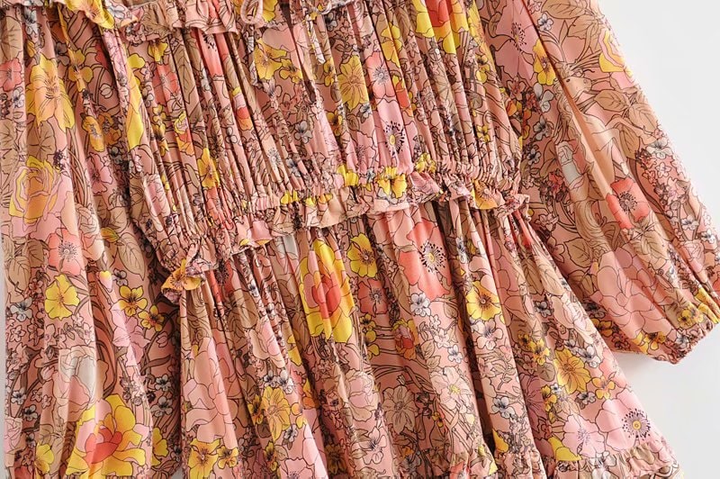 Blush Floral Print Long Sleeve Dress