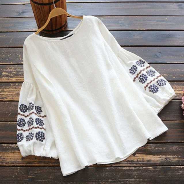 Bohemian Floral Embroidery Cotton Blouse – Chic Boho Style