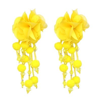 Bohemian Fringed Pom Pom Long Flower Earrings-ChicBohoStyle