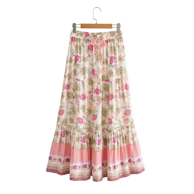 Bohemian Pink Floral Top and Skirt Set