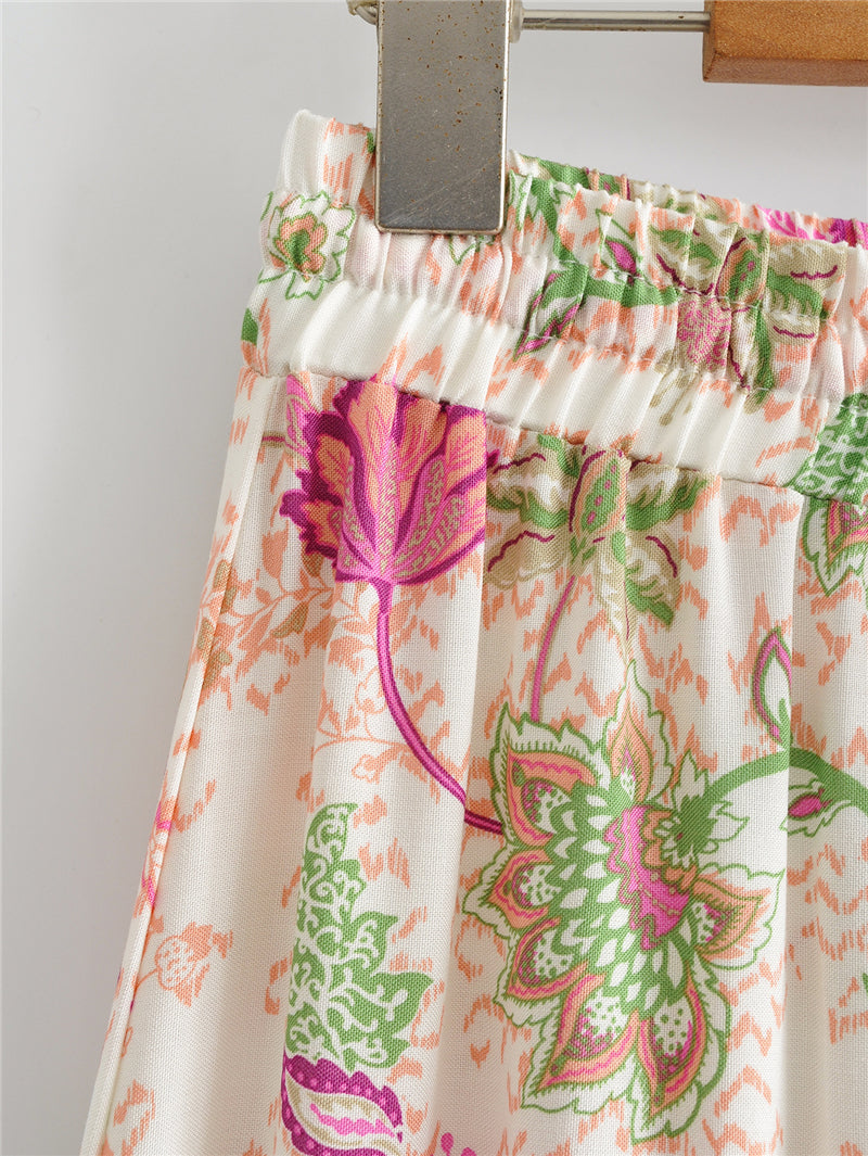 Bohemian Pink Floral Top and Skirt Set