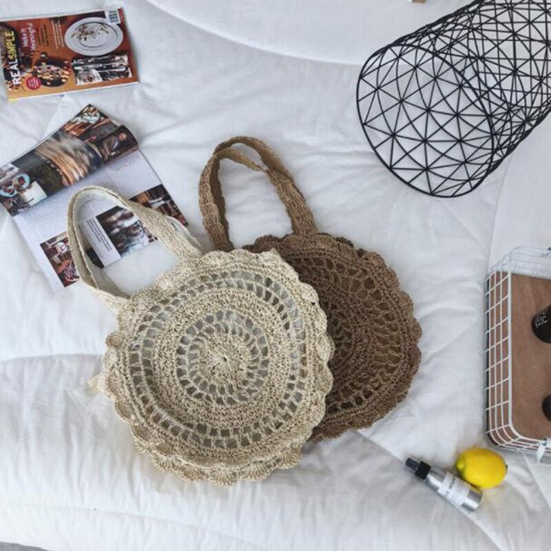 Bohemian Rattan Knitted Summer Beach Handbag-ChicBohoStyle