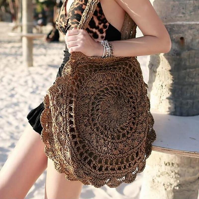 Bohemian Rattan Knitted Summer Beach Handbag-ChicBohoStyle