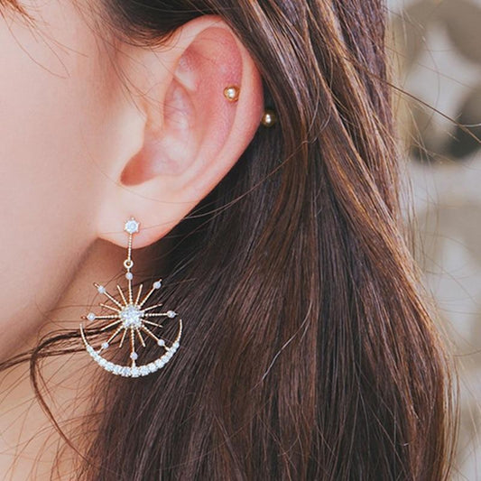Bohemian Solar Moon Crystal Dangle Earrings-ChicBohoStyle