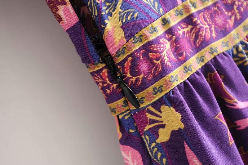 Bohemian V-Neck Flare Sleeve Pleated Maxi Dress-ChicBohoStyle