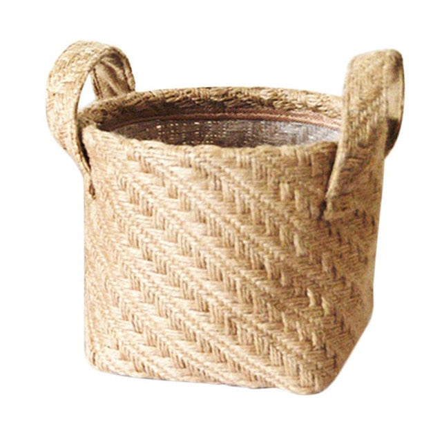 Boho Braided Jute Cotton Linen Basket