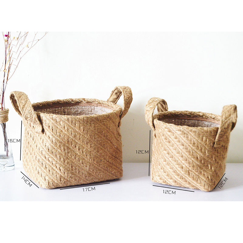 Boho Braided Jute Cotton Linen Basket