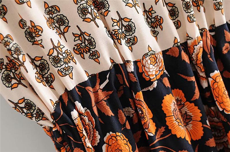 Boho Chic Floral Print Bat Sleeve Maxi Dress-ChicBohoStyle