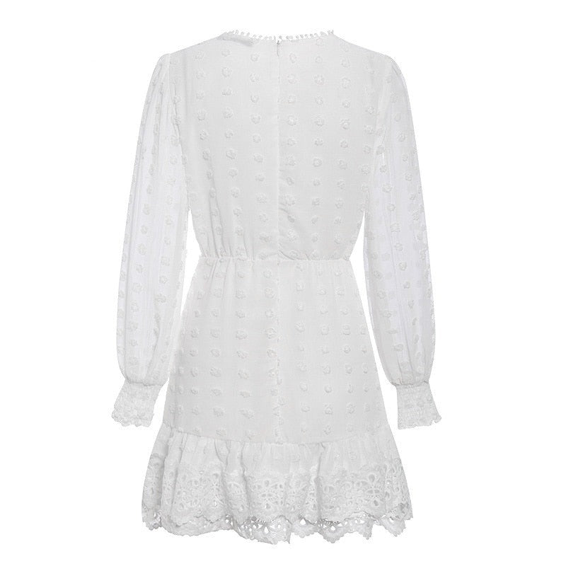 Boho Chiffon Long Sleeve White Mini Dress