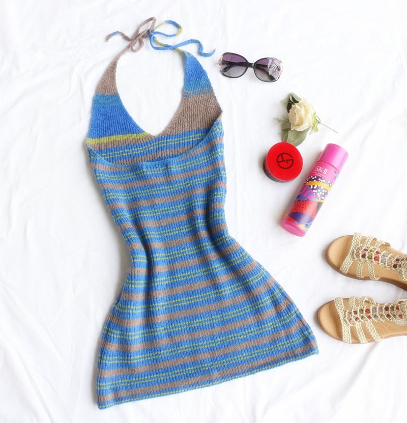Boho Halter Knitted Mini Dress