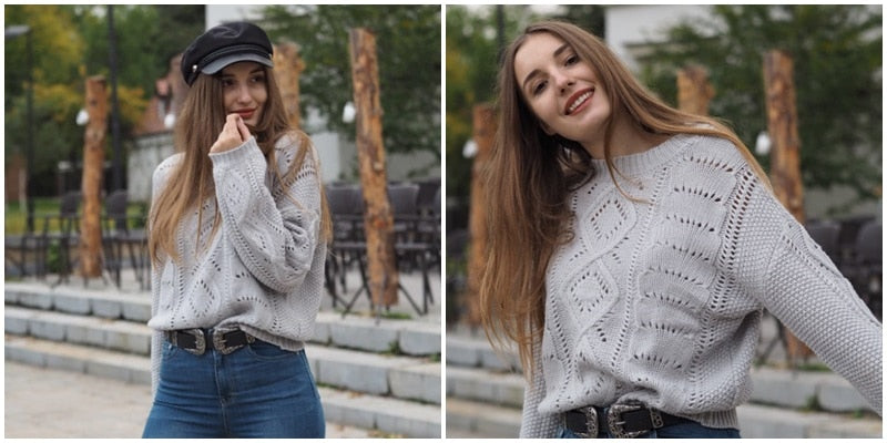 Boho Hollow Out Knitted Pullover