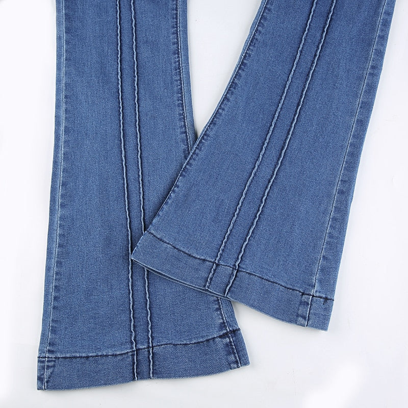 Boho Striped Blue Flare Jeans
