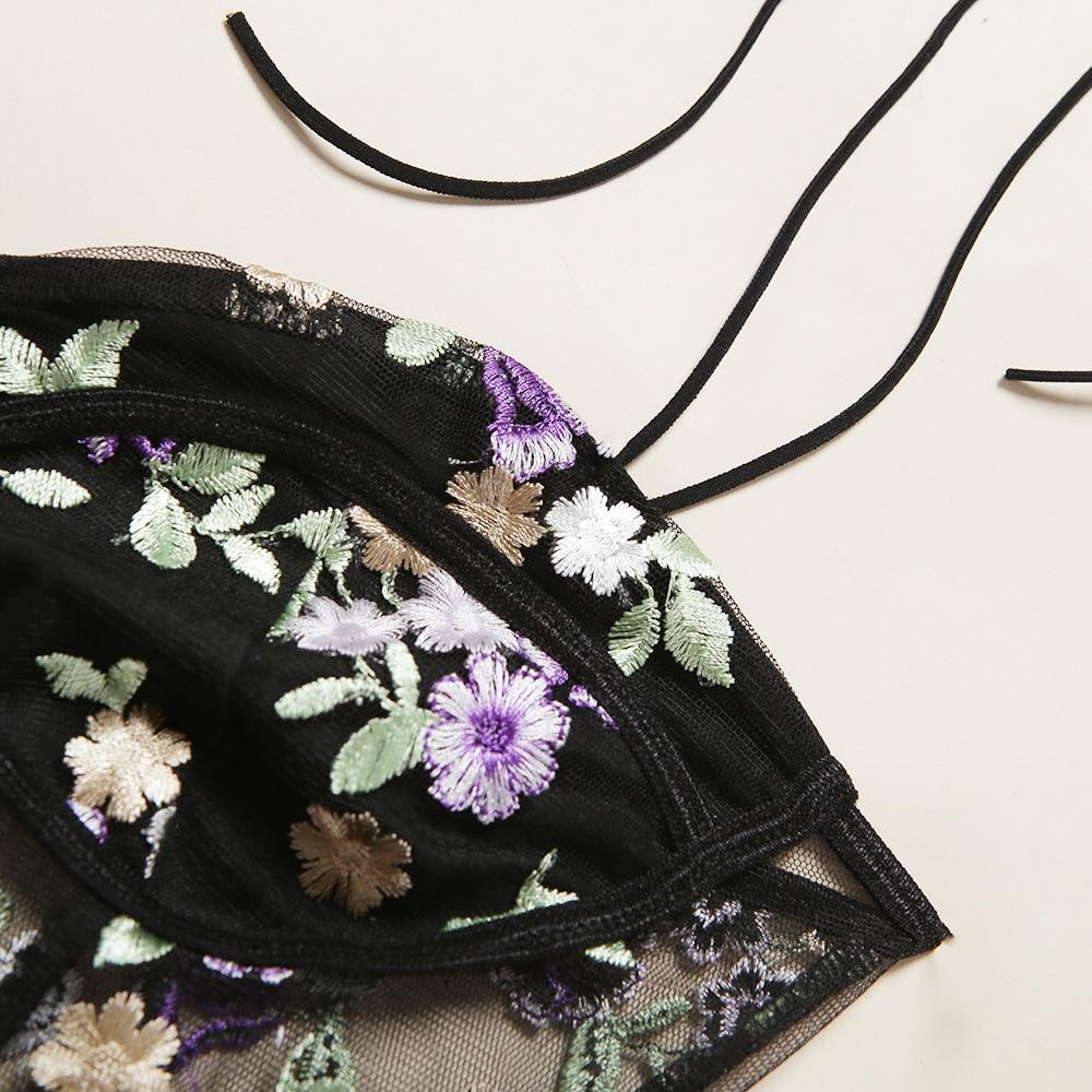 Bow Straps Floral Embroidery Mesh Bodysuits-ChicBohoStyle