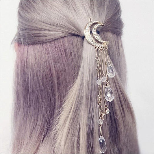 Charming Crystal Moon Hair Clip-ChicBohoStyle