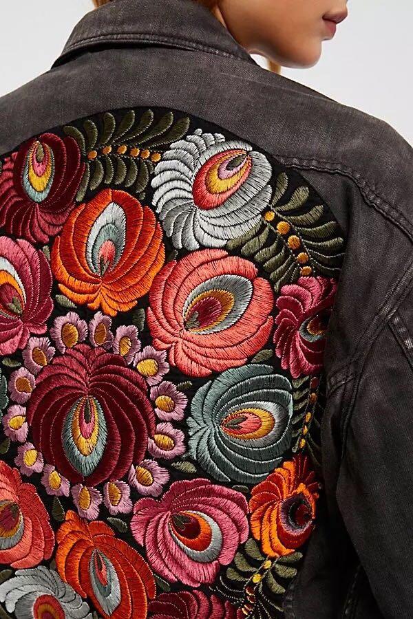 lei | Jackets & Coats | Vintage Lei Recycled Denim Jacket W Floral Vine  Painted Artwork On The Back | Poshmark
